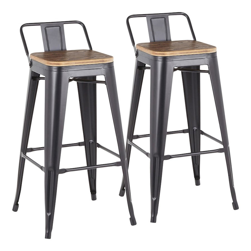 LumiSource Oregon Low Back Barstool Set of 2 | Industrial Black Metal & Bamboo | Kitchen & Bar Seating | 18 x 17.5 x 35 in | Model BS-LBORBK2