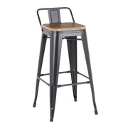 LumiSource Oregon Low Back Barstool Set of 2 | Industrial Black Metal & Bamboo | Kitchen & Bar Seating | 18 x 17.5 x 35 in | Model BS-LBORBK2