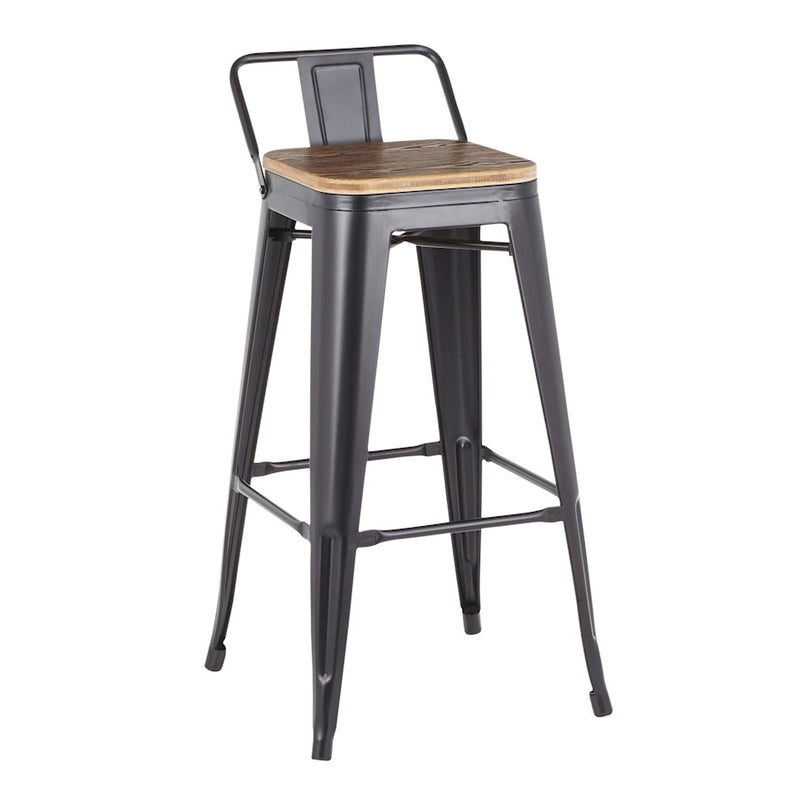 LumiSource Oregon Low Back Barstool Set of 2 | Industrial Black Metal & Bamboo | Kitchen & Bar Seating | 18 x 17.5 x 35 in | Model BS-LBORBK2