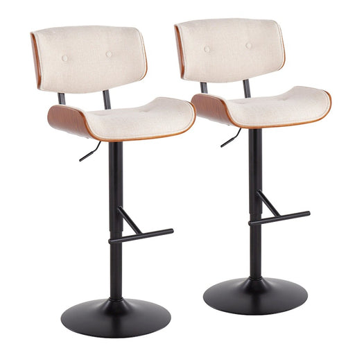 LumiSource Lombardi Adj Barstool, Set/2, Black/Cream/Walnut - BS-LMB2-SWVTBKCR2