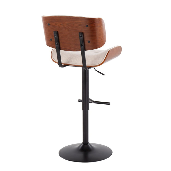 LumiSource Lombardi Adj Barstool, Set/2, Black/Cream/Walnut