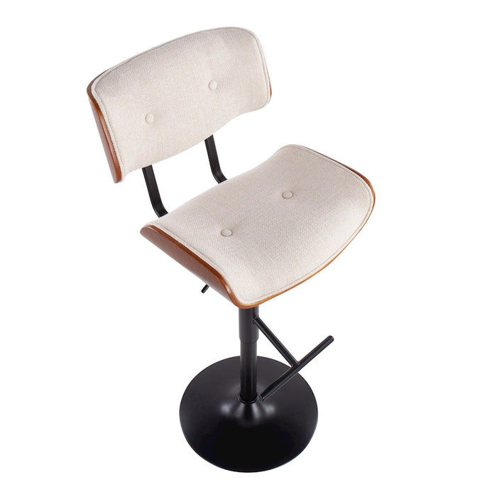 LumiSource Lombardi Adj Barstool, Set/2, Black/Cream/Walnut