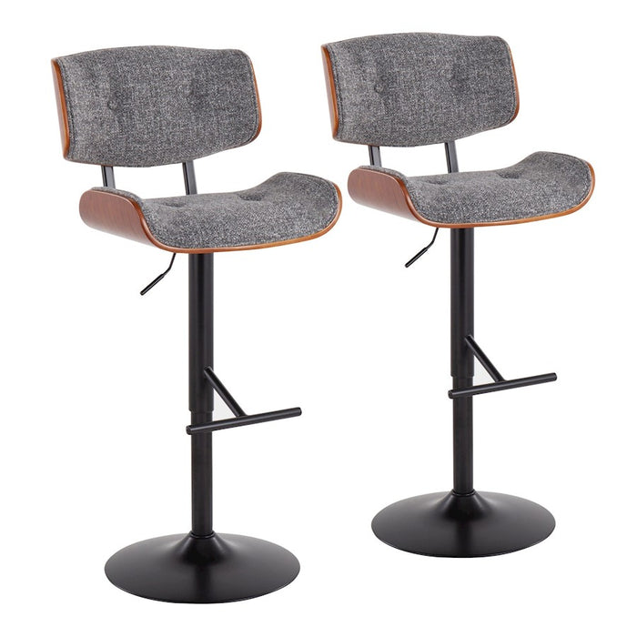 LumiSource Lombardi Adj Barstool, Set/2, Black/Grey/Walnut - BS-LMB2-SWVTBKGY2
