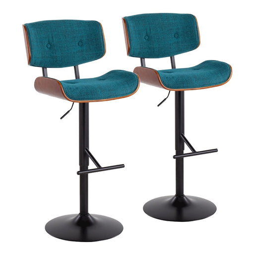 LumiSource Lombardi Adj Barstool, Set/2, Black/Teal/Walnut - BS-LMB2-SWVTBKTL2