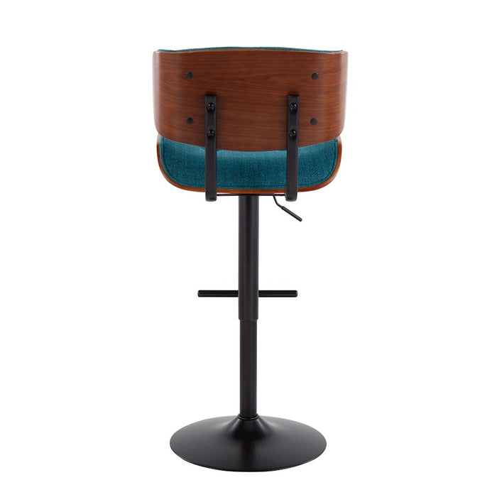 LumiSource Lombardi Adj Barstool, Set/2, Black/Teal/Walnut