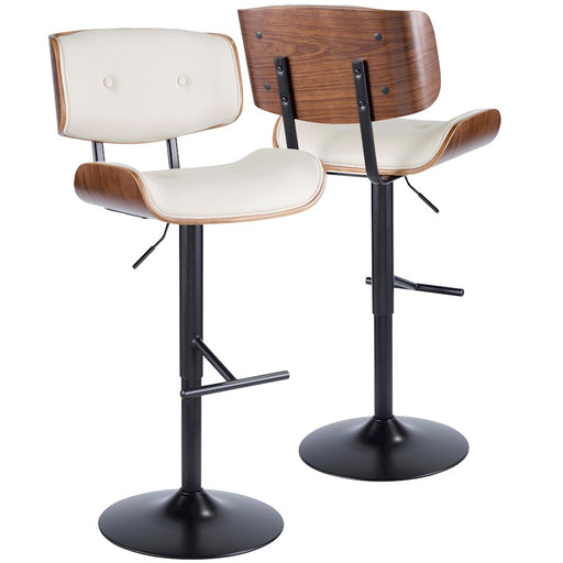 LumiSource Lombardi Adj Barstool, Set/2, Black/Walnut/Cream