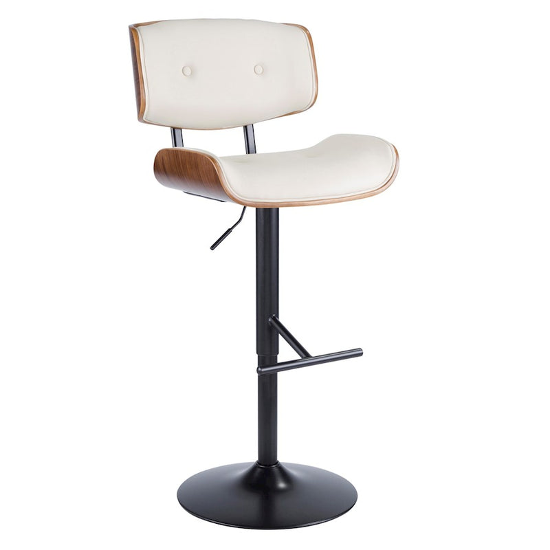LumiSource Lombardi Adjustable Barstool Set of 2 | Mid-Century Black Walnut & Cream PU | Kitchen & Bar Seating | Model BS-LMB2-SWVTWLCR2