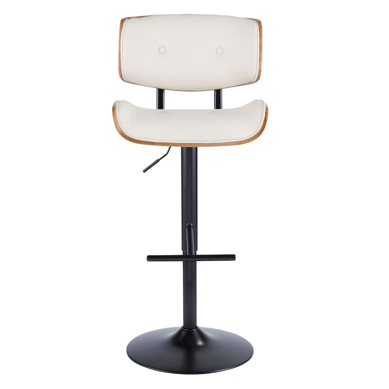LumiSource Lombardi Adjustable Barstool Set of 2 | Mid-Century Black Walnut & Cream PU | Kitchen & Bar Seating | Model BS-LMB2-SWVTWLCR2