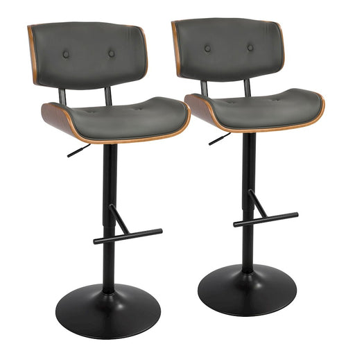 LumiSource Lombardi Adj Barstool, Set/2, Black/Walnut/Grey - BS-LMB2-SWVTWLGY2