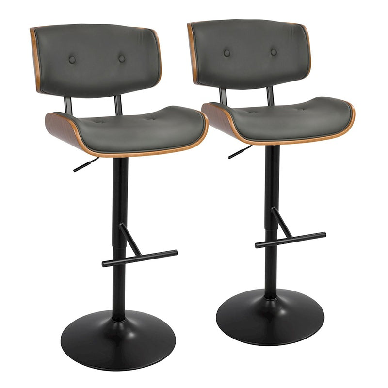 LumiSource Lombardi Adjustable Barstool Set of 2 | Mid-Century Black Walnut & Grey PU | Kitchen & Bar Seating | Model BS-LMB2-SWVTWLGY2