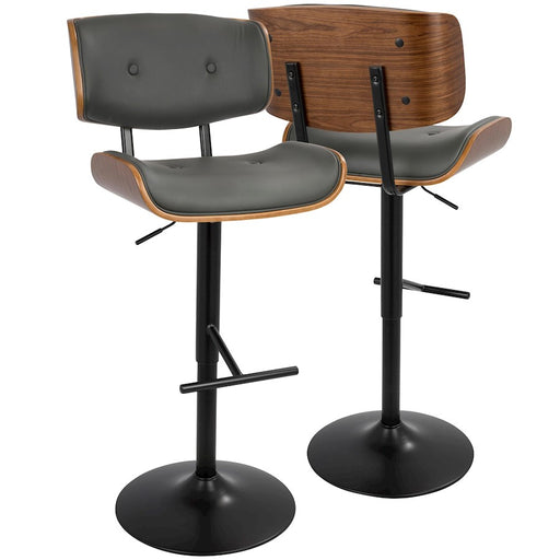LumiSource Lombardi Adj Barstool, Set/2, Black/Walnut/Grey