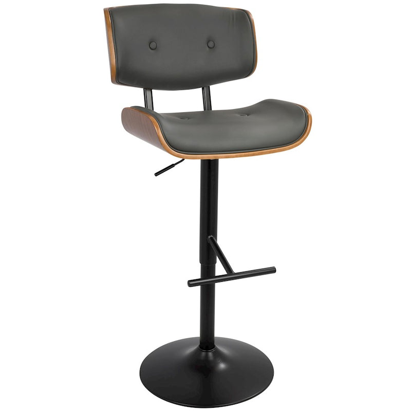 LumiSource Lombardi Adjustable Barstool Set of 2 | Mid-Century Black Walnut & Grey PU | Kitchen & Bar Seating | Model BS-LMB2-SWVTWLGY2