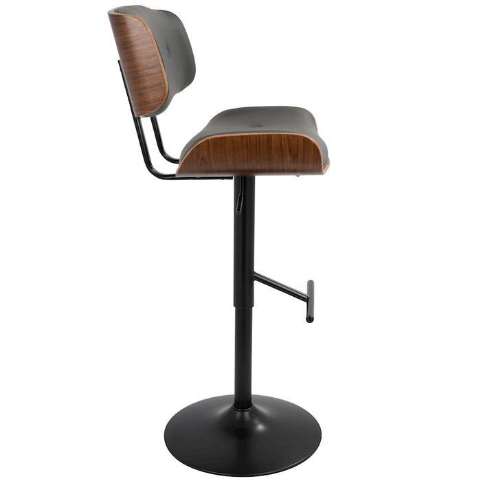 LumiSource Lombardi Adj Barstool, Set/2, Black/Walnut/Grey