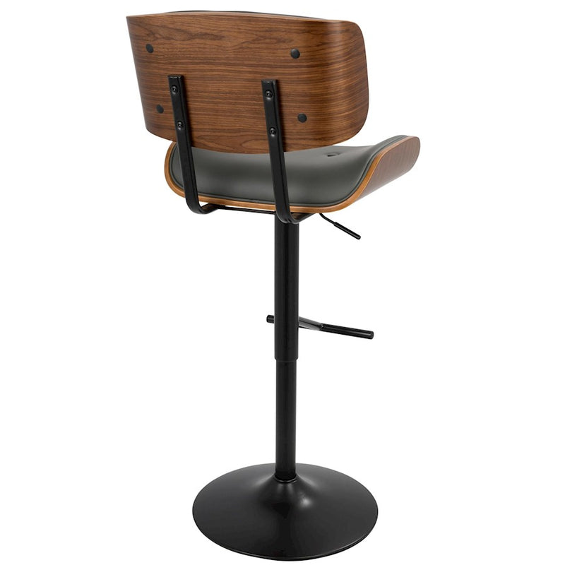 LumiSource Lombardi Adjustable Barstool Set of 2 | Mid-Century Black Walnut & Grey PU | Kitchen & Bar Seating | Model BS-LMB2-SWVTWLGY2