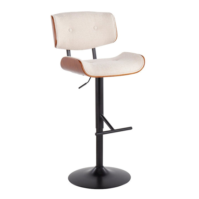 LumiSource Lombardi Barstool, Black/Cream Noise Fabric/Walnut Wood - BS-LMBBKCR