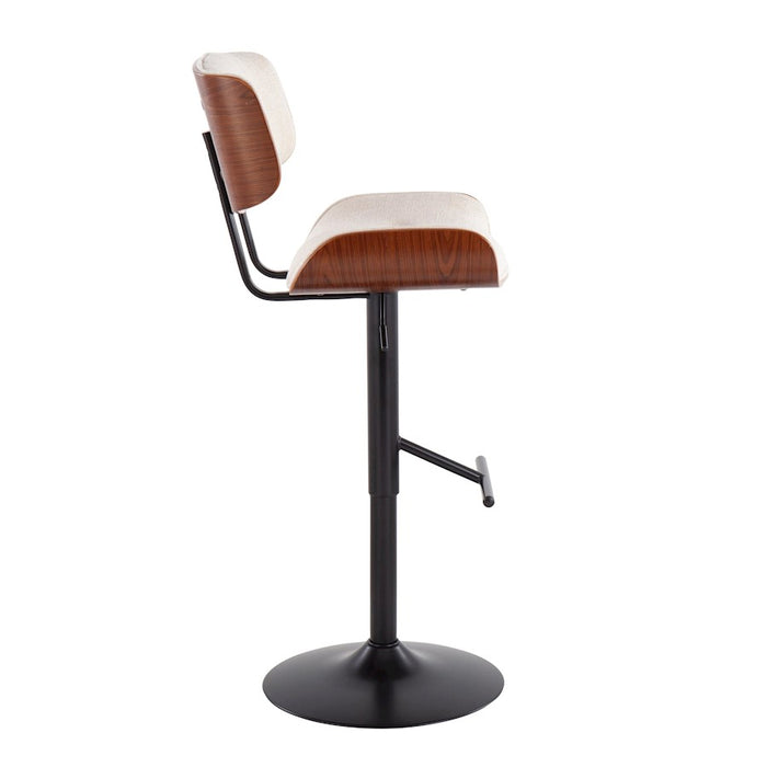 LumiSource Lombardi Barstool, Black/Cream Noise Fabric/Walnut Wood
