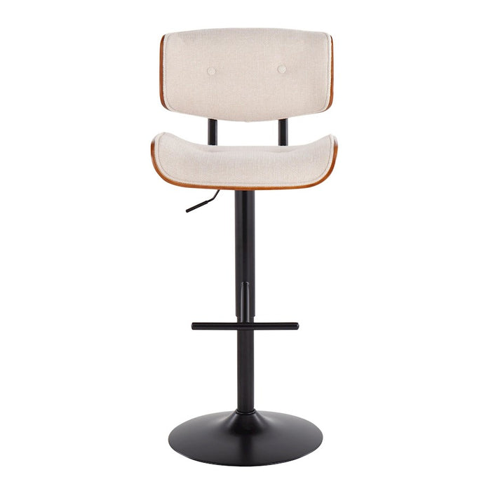 LumiSource Lombardi Barstool, Black/Cream Noise Fabric/Walnut Wood