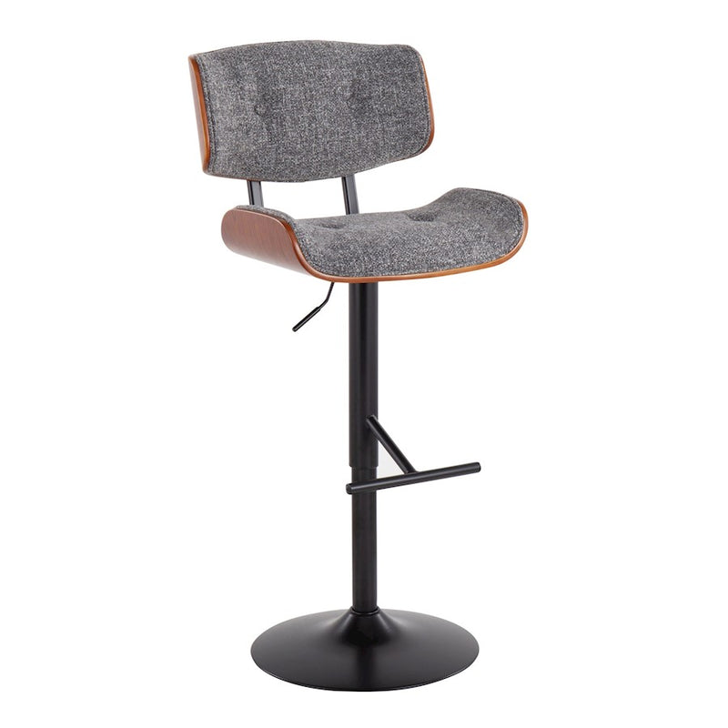LumiSource Lombardi Barstool, Black/Grey Noise Fabric/Walnut Wood - BS-LMBBKGY