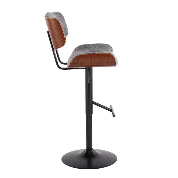 LumiSource Lombardi Barstool, Black/Grey Noise Fabric/Walnut Wood