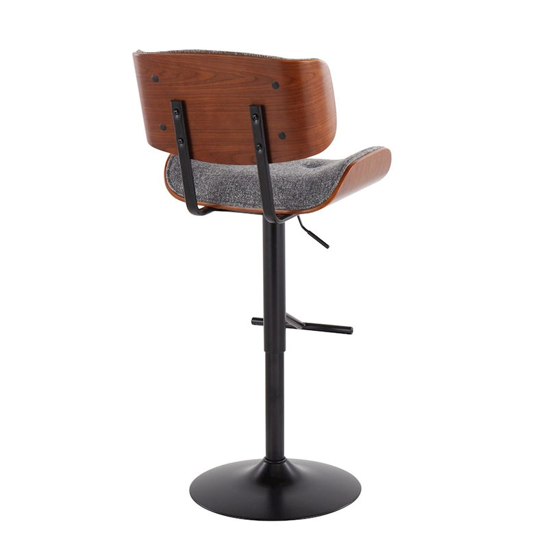 LumiSource Lombardi Barstool, Black/Grey Noise Fabric/Walnut Wood