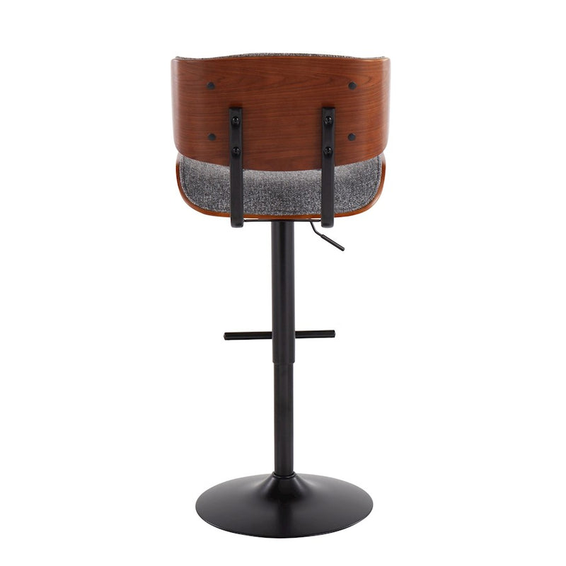 LumiSource Lombardi Barstool, Black/Grey Noise Fabric/Walnut Wood