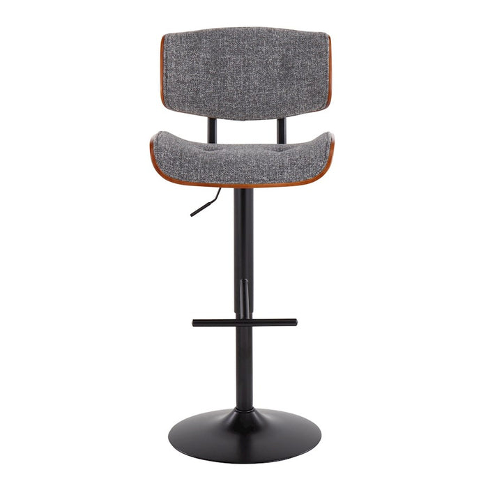 LumiSource Lombardi Barstool, Black/Grey Noise Fabric/Walnut Wood
