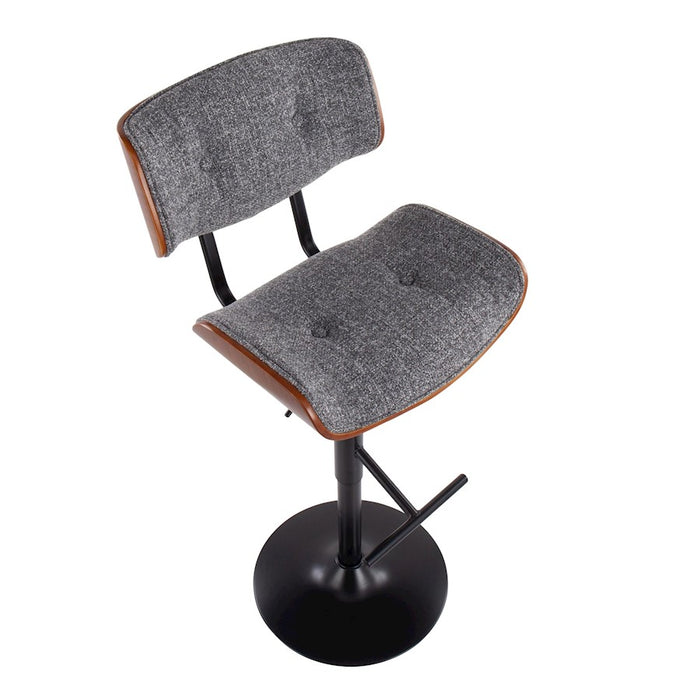 LumiSource Lombardi Barstool, Black/Grey Noise Fabric/Walnut Wood
