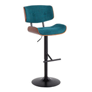 LumiSource Lombardi Barstool, Black/Teal Noise Fabric/Walnut Wood - BS-LMBBKTL