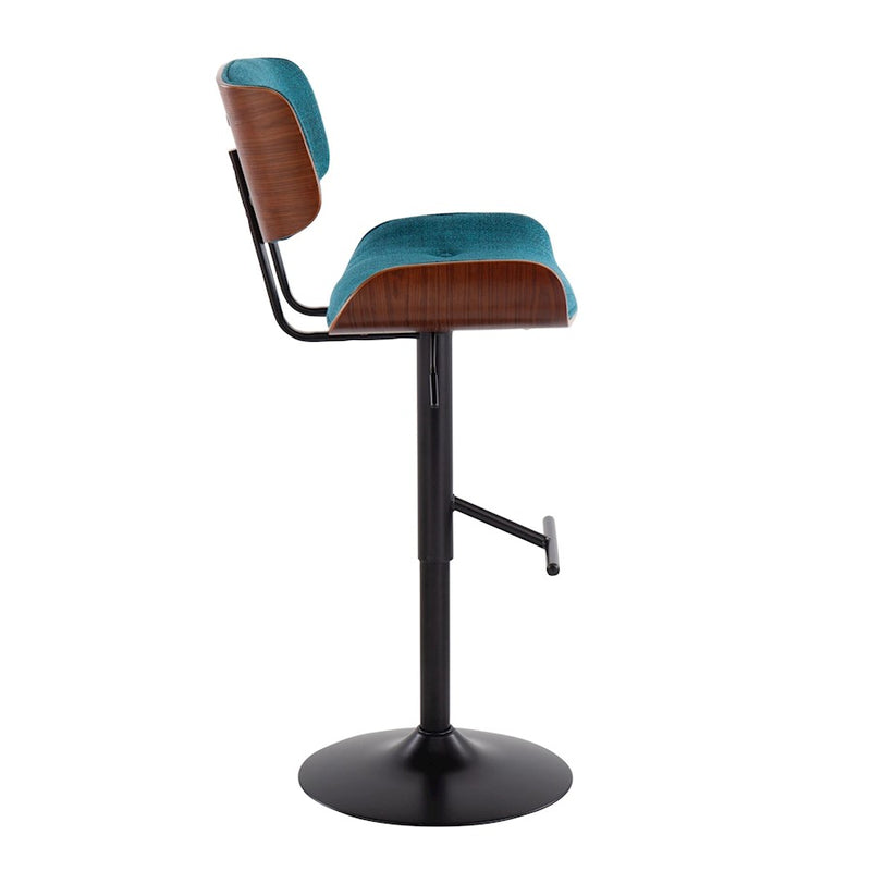 LumiSource Lombardi Barstool, Black/Teal Noise Fabric/Walnut Wood