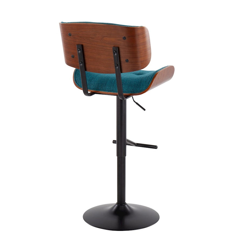 LumiSource Lombardi Barstool, Black/Teal Noise Fabric/Walnut Wood