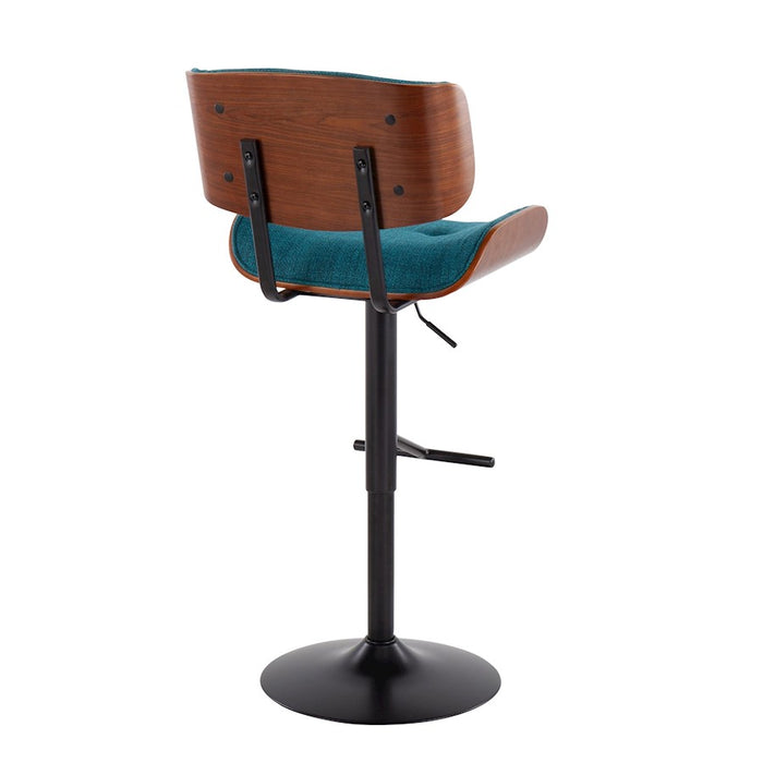 LumiSource Lombardi Barstool, Black/Teal Noise Fabric/Walnut Wood