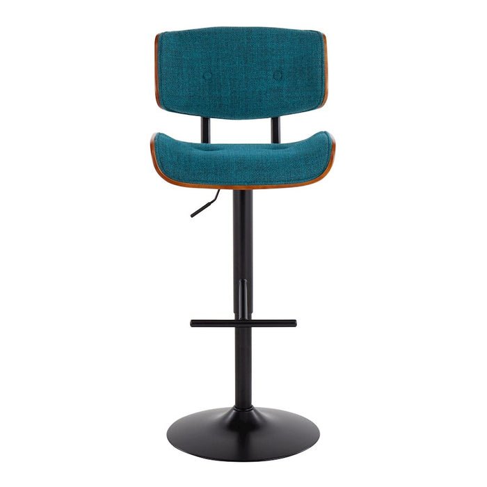 LumiSource Lombardi Barstool, Black/Teal Noise Fabric/Walnut Wood