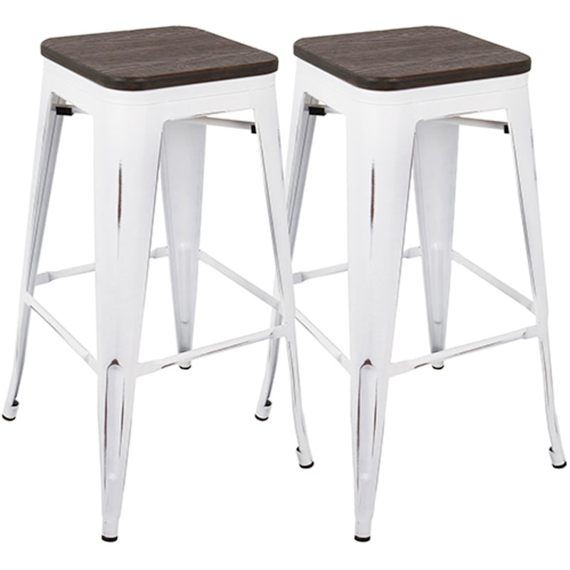 LumiSource Oregon Bar Stool Set of 2 | White and Espresso | Kitchen Counter & Bar Seating | 18 x 18 x 30 in, Fixed Height | Model BS-ORVW-E2