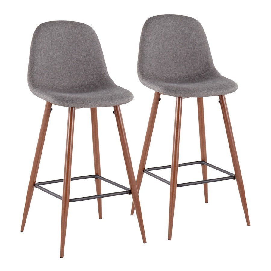 LumiSource Pebble Barstool, Set of 2, Walnut/Charcoal Fabric - BS-PEBWL-CHAR2