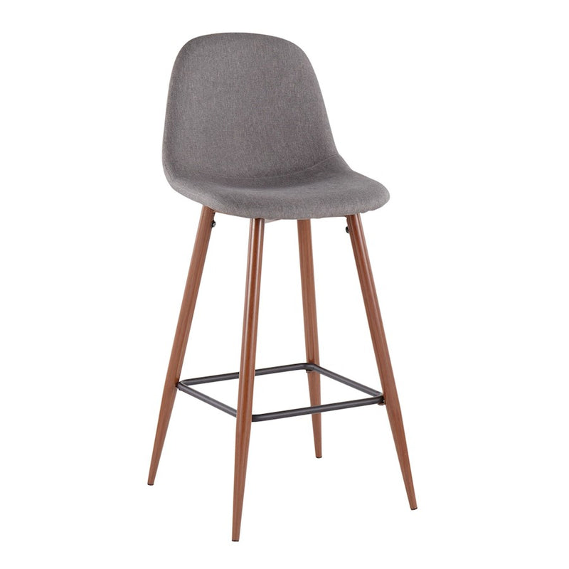 LumiSource Pebble Barstool, Set of 2, Walnut/Charcoal Fabric
