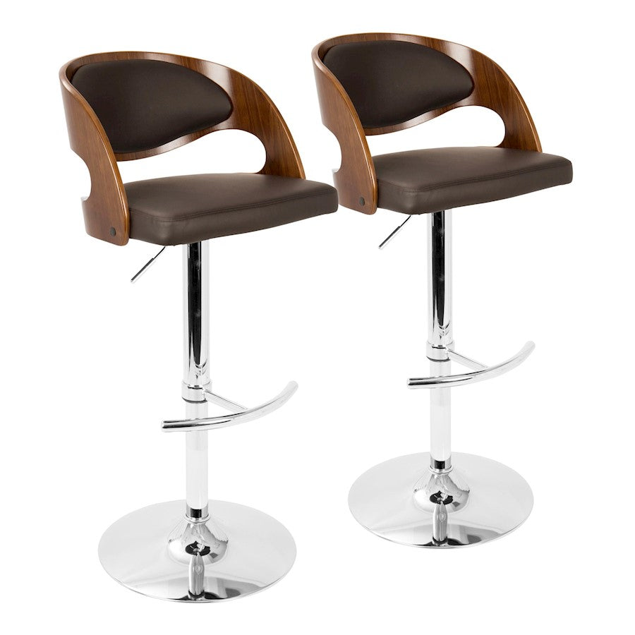 LumiSource Pino Adj Barstool, Set/2, Chrome/Walnut/Brown - BS-PINO2-SWVRTWLBN2