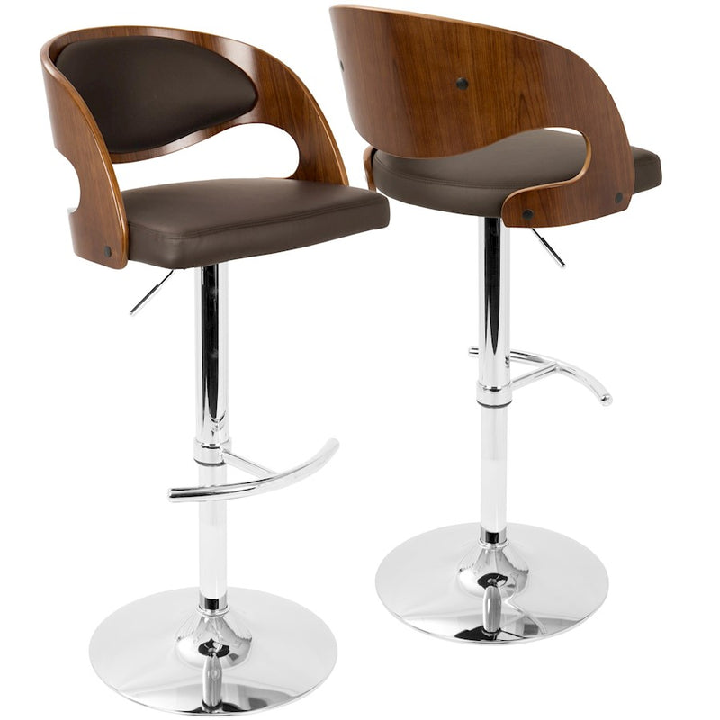 LumiSource Pino Adj Barstool, Set/2, Chrome/Walnut/Brown