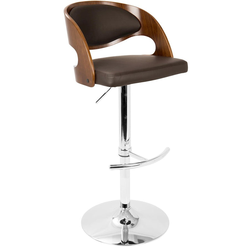 LumiSource Pino Adj Barstool, Set/2, Chrome/Walnut/Brown