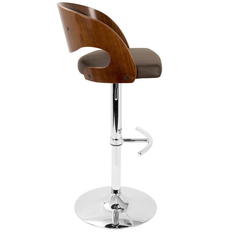 LumiSource Pino Adj Barstool, Set/2, Chrome/Walnut/Brown