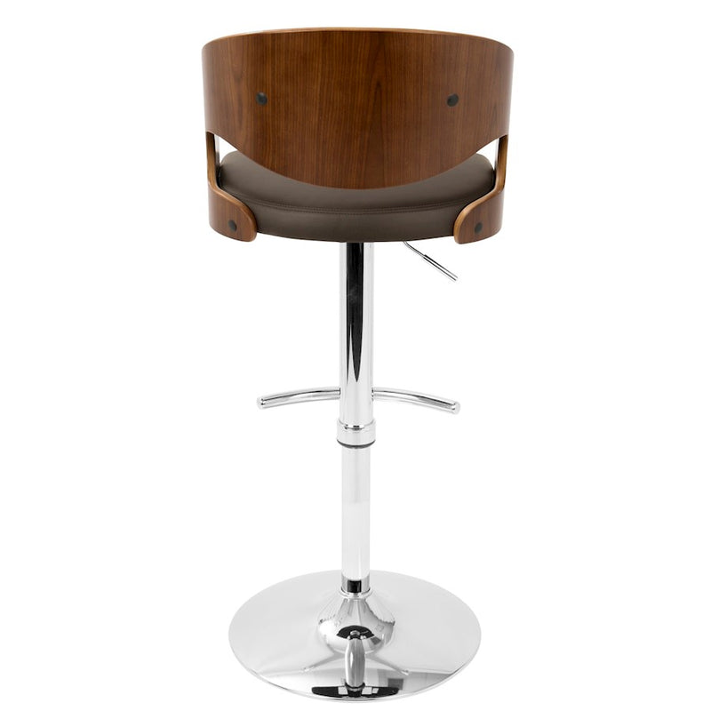 LumiSource Pino Adj Barstool, Set/2, Chrome/Walnut/Brown
