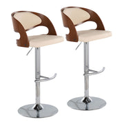 LumiSource Pino Barstool, Set of 2, Chrome/Walnut/Cream PU - BS-PINO2-SWVRTWLCR2