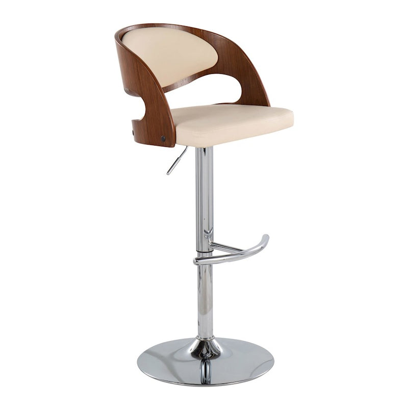 LumiSource Pino Barstool, Set of 2, Chrome/Walnut/Cream PU