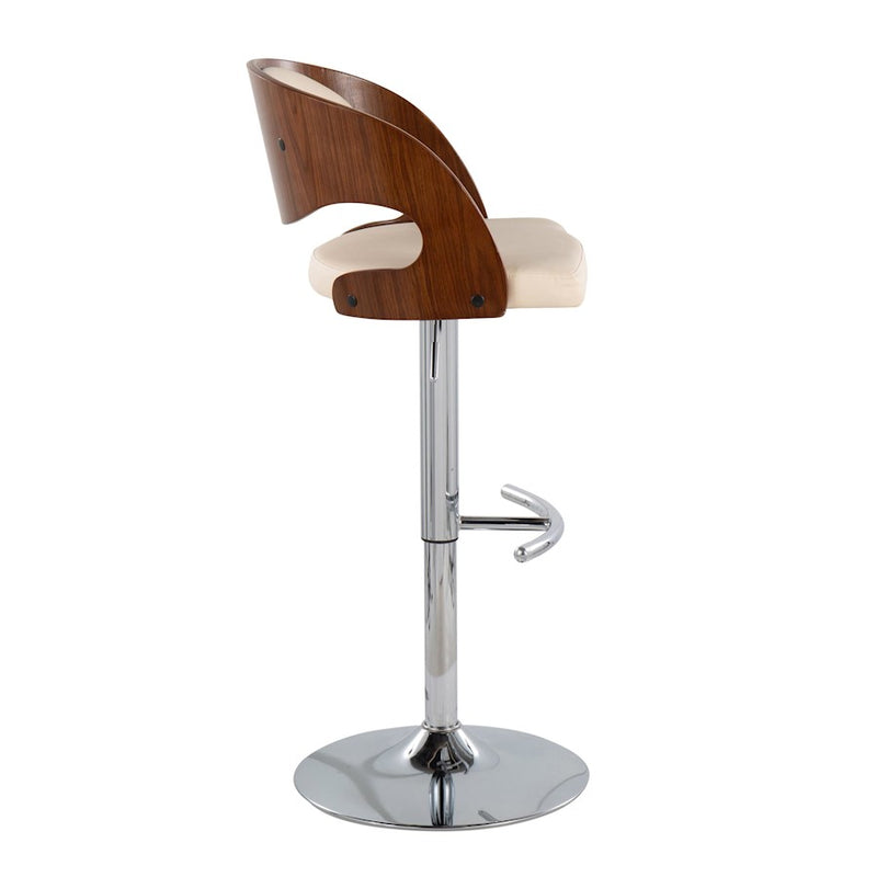 LumiSource Pino Barstool, Set of 2, Chrome/Walnut/Cream PU