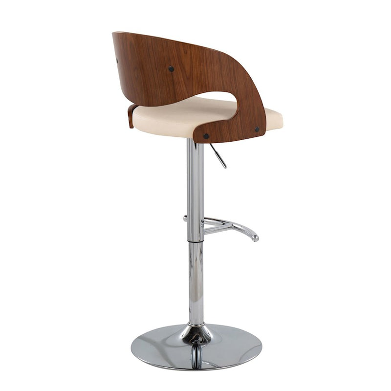 LumiSource Pino Barstool, Set of 2, Chrome/Walnut/Cream PU