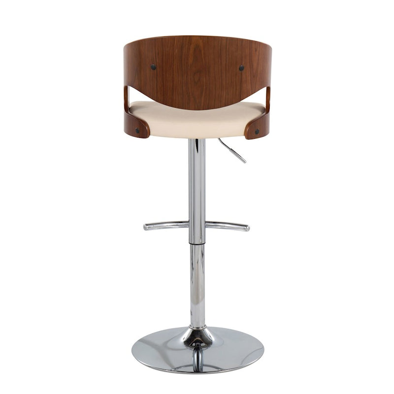 LumiSource Pino Barstool, Set of 2, Chrome/Walnut/Cream PU