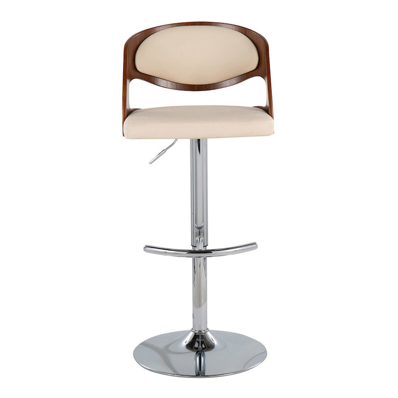 LumiSource Pino Barstool, Set of 2, Chrome/Walnut/Cream PU