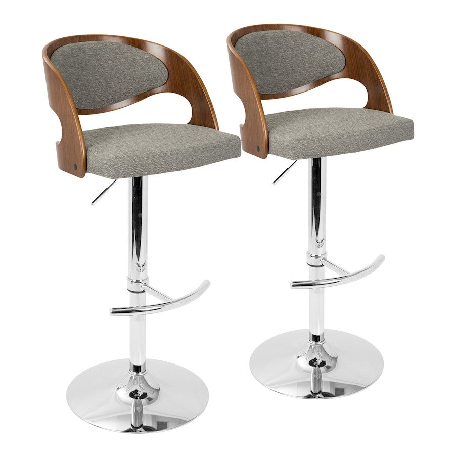 LumiSource Pino Adj Barstool, Set/2, Chrome/Walnut/Grey - BS-PINO2-SWVRTWLGY2