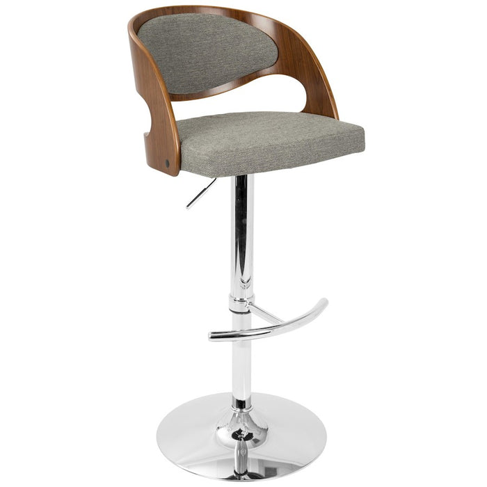 LumiSource Pino Adj Barstool, Set/2, Chrome/Walnut/Grey