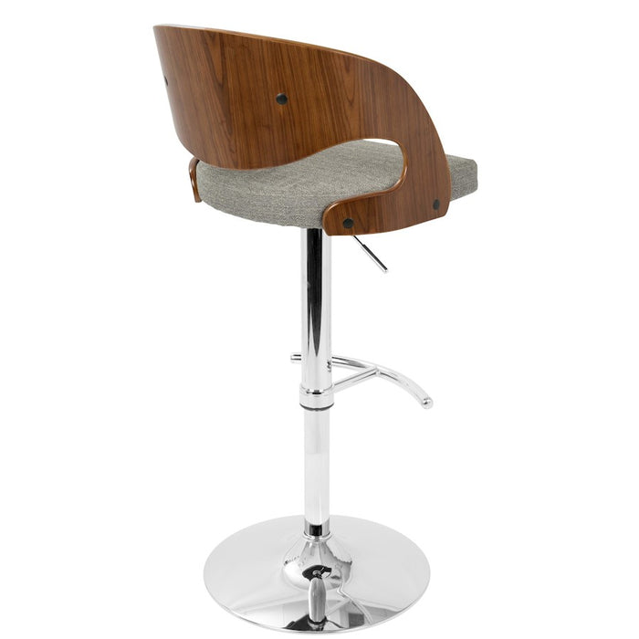 LumiSource Pino Adj Barstool, Set/2, Chrome/Walnut/Grey