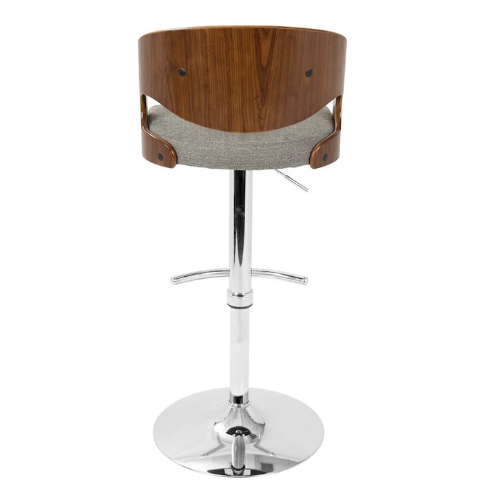 LumiSource Pino Adj Barstool, Set/2, Chrome/Walnut/Grey